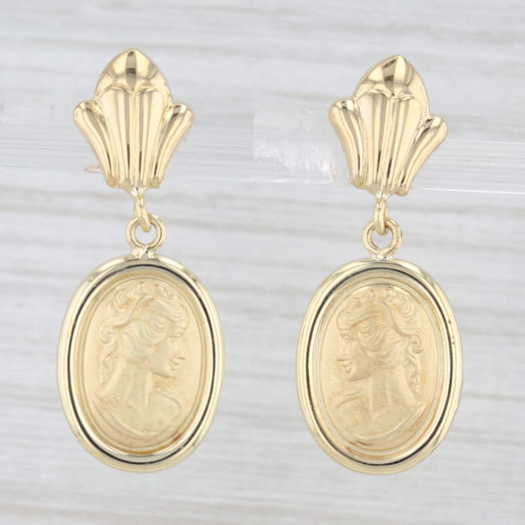 Light Gray Cameo Dangle Earrings 18k Yellow Gold Pierced Drops Milor Italy