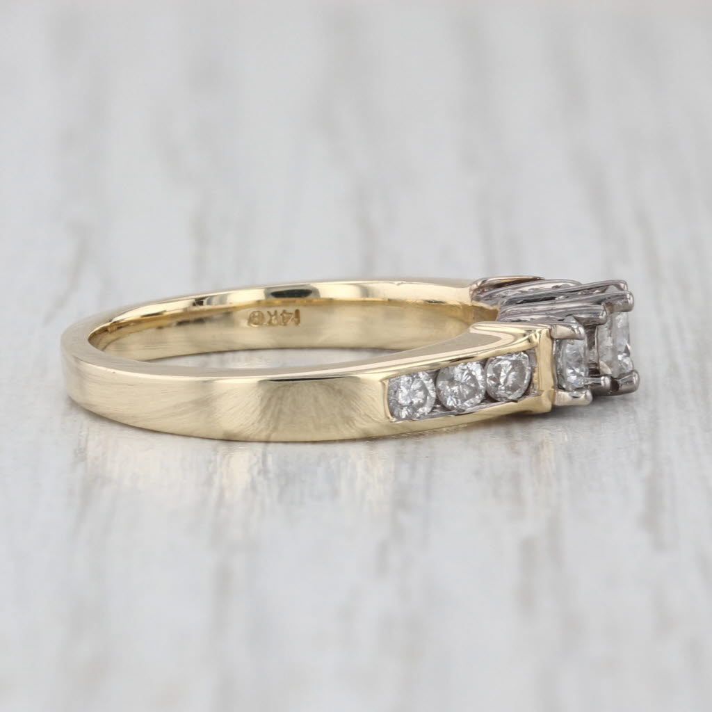 0.99ctw 3-Stone Round Diamond Engagement Ring 14k Yellow Gold Size 7-7.25