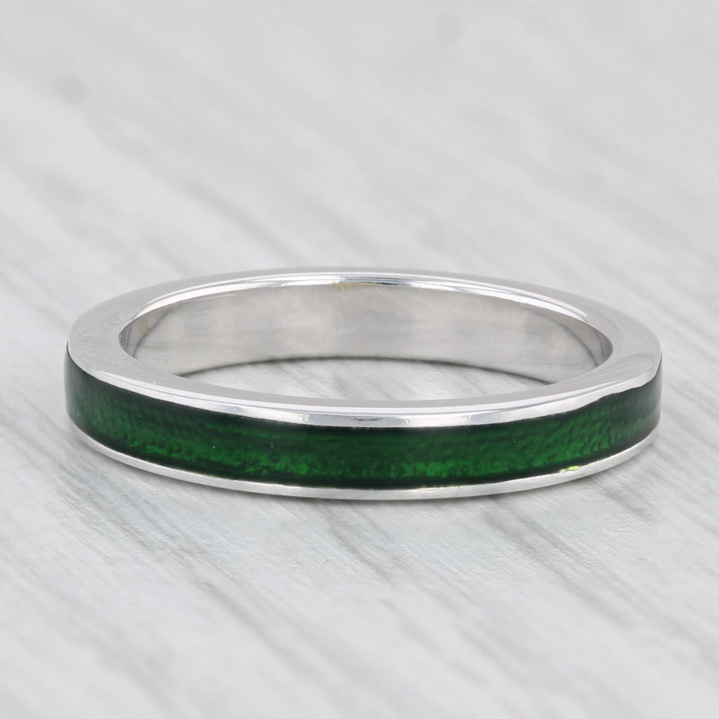 Light Gray Hidalgo Green Enamel Ring 18k White Gold Size 6.5 Stackable Band