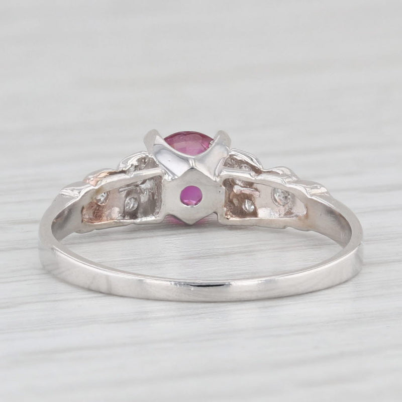 Vintage Round Ruby Diamond Ring 900 Platinum Size 7.5 Engagement