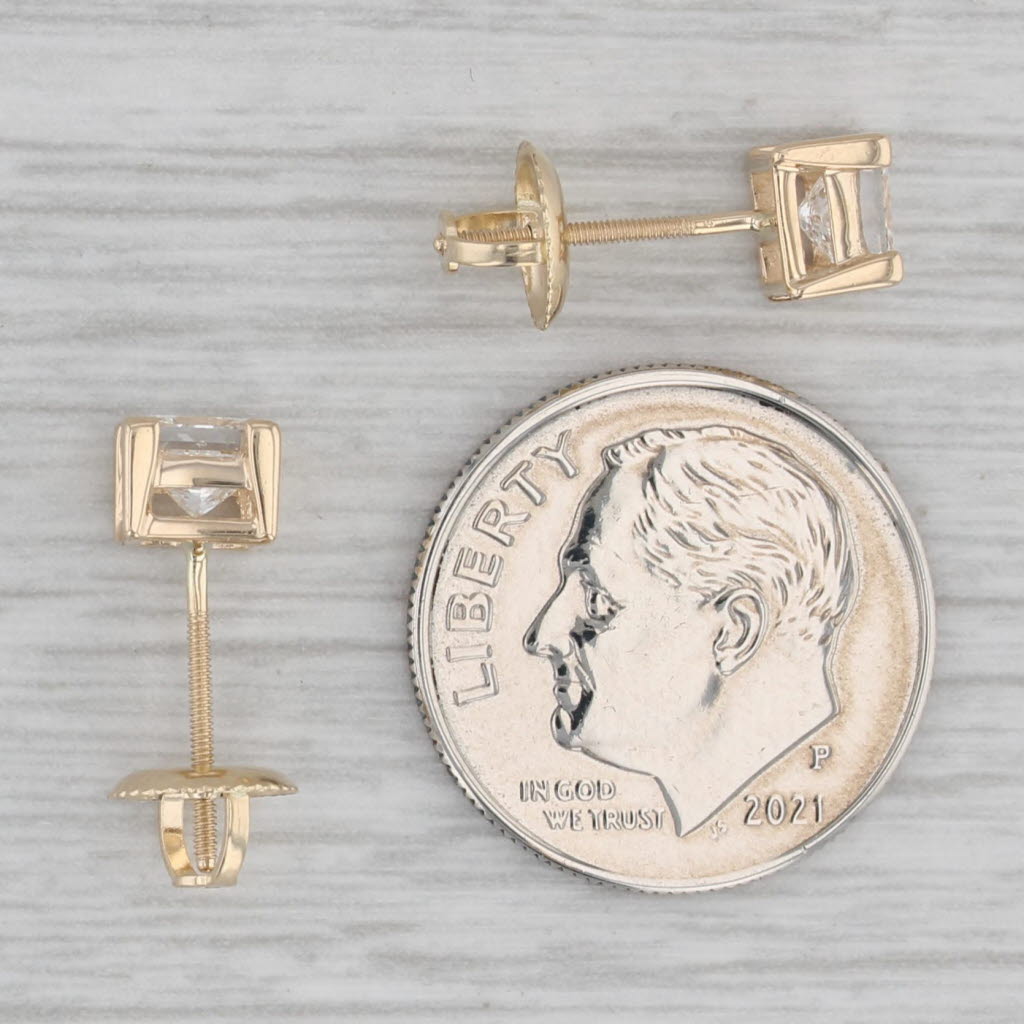 Gray 0.90ctw Diamond Princess Stud Earrings 14k Yellow Gold Solitaire Studs