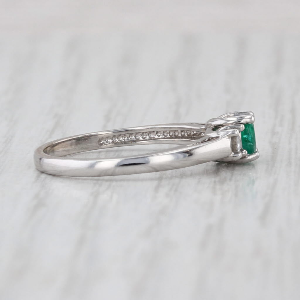 0.40ctw Emerald Diamond Ring 14k White Gold Size 6.75 3-Stone Engagement