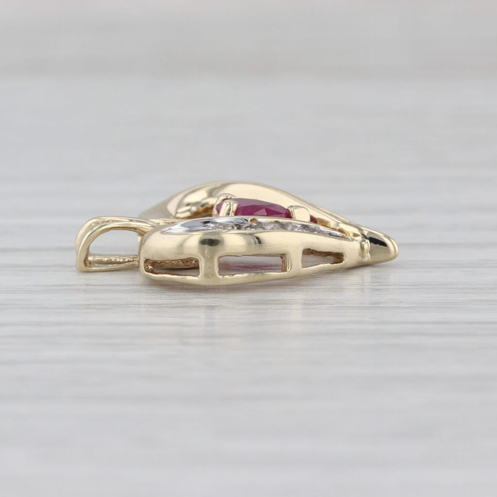 0.39ctw Ruby Diamond Open Heart Pendant 10k Yellow Gold