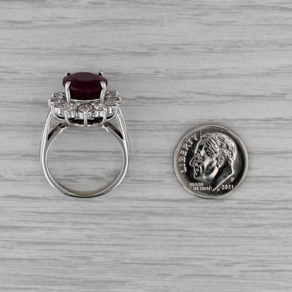 7.20ctw Oval Ruby Diamond Halo Ring 14k White Gold Size 7.5 Cocktail