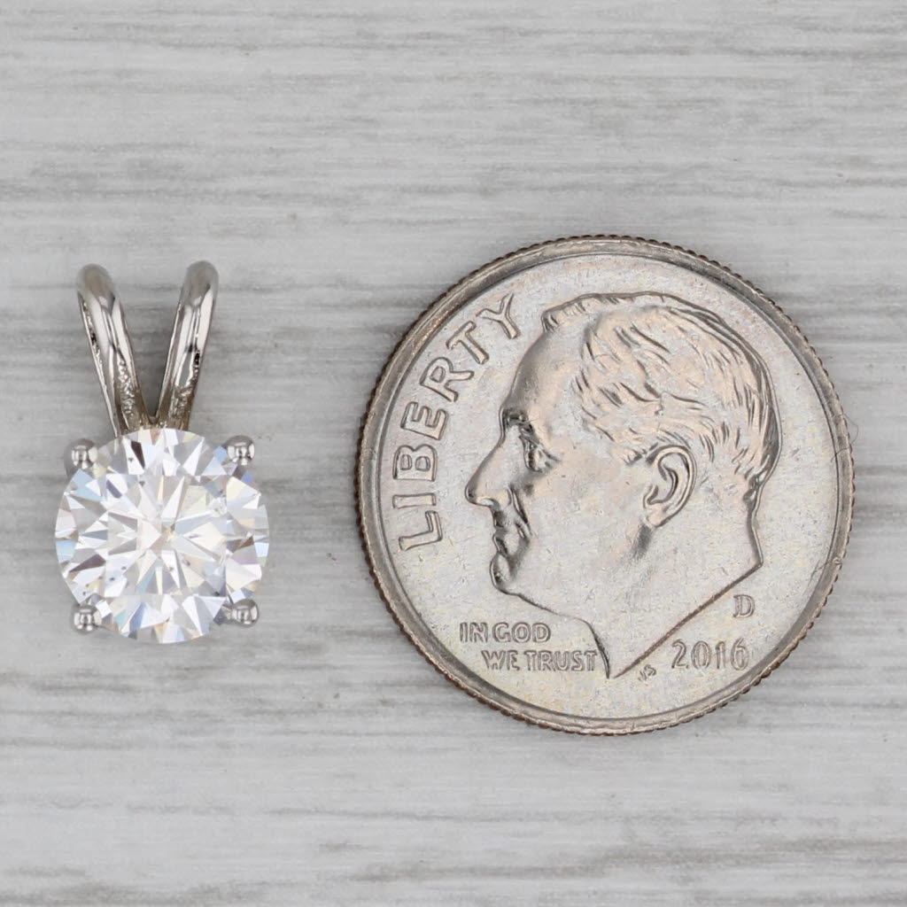 Gray 1.40ct Round Moissanite Solitaire Pendant 14k White Gold Small Drop