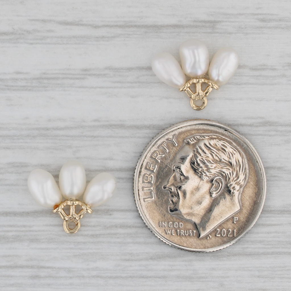 Gray Cultured Pearls Earring Enhancer Charms 14k Yellow Gold for Stud Earrings