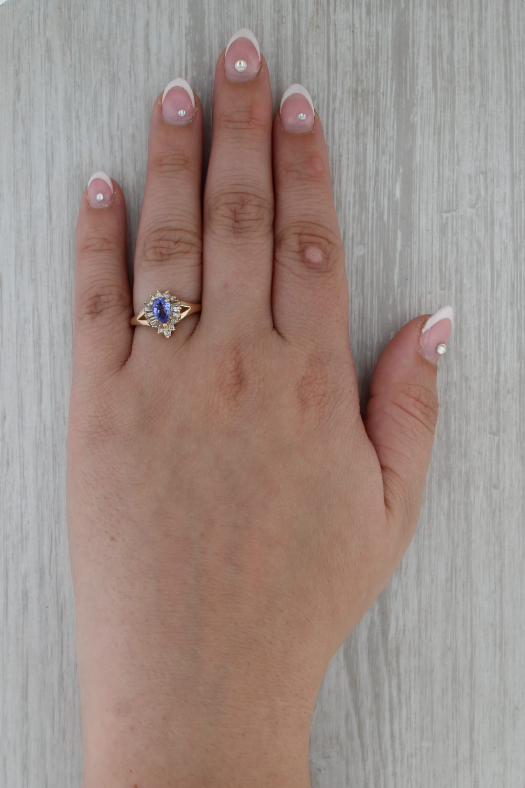 0.96ctw Pear Tanzanite Diamond Halo Ring 14k Yellow Gold Size 7 Engagement