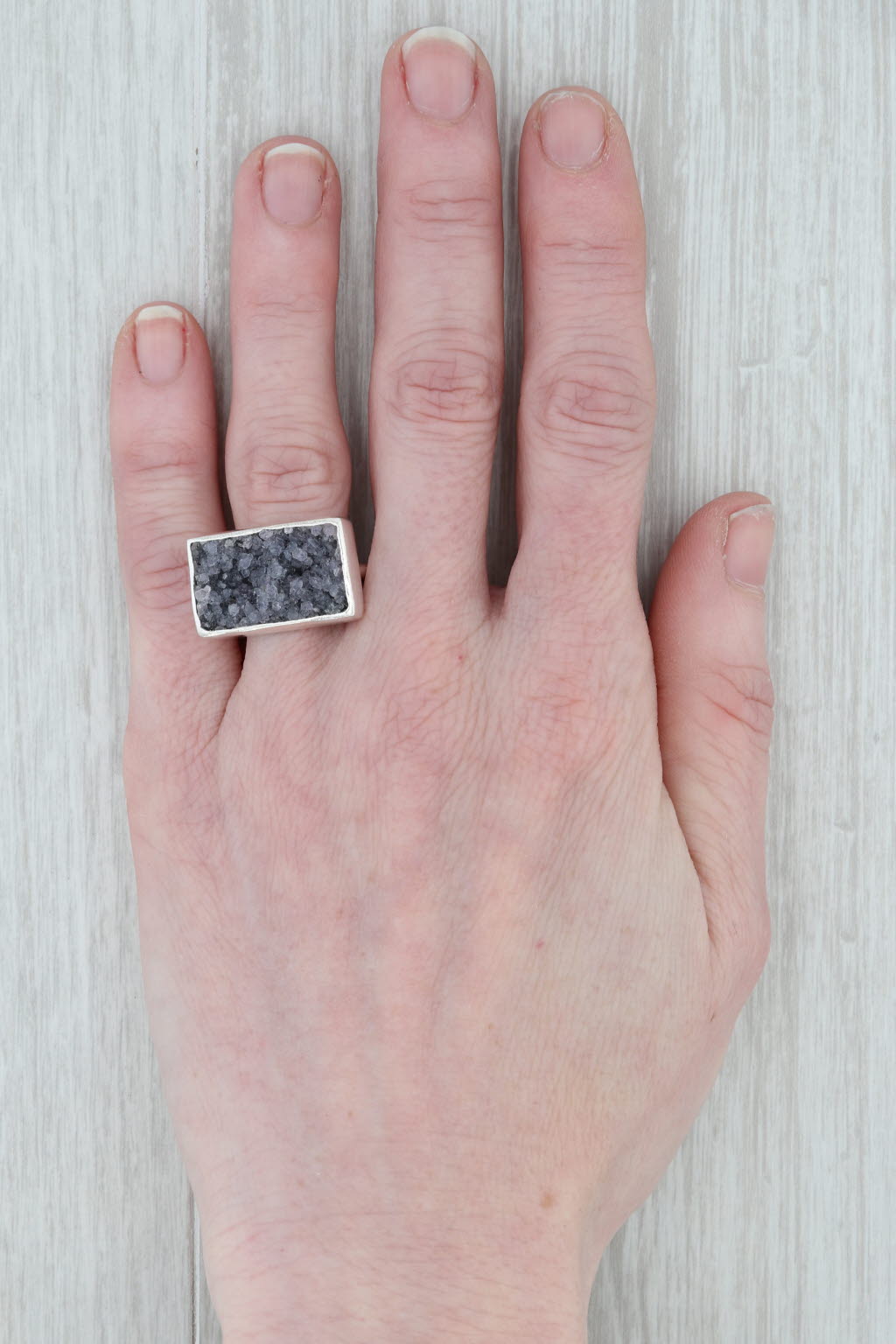 New Nina Wynn Amethyst Druzy Statement Ring Sterling Silver Size 7