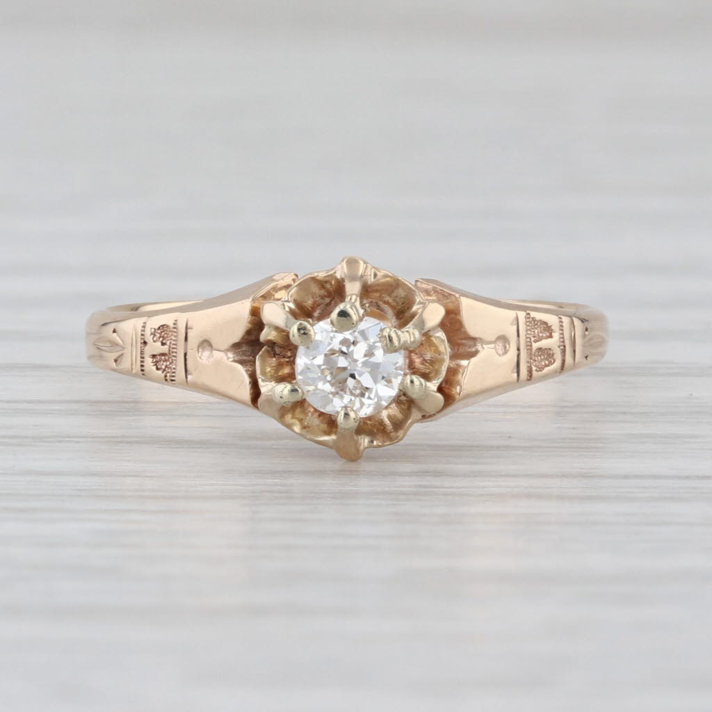Antique 0.19ct Round Diamond Solitaire Engagement Ring 14k Yellow Gold Size 7.5