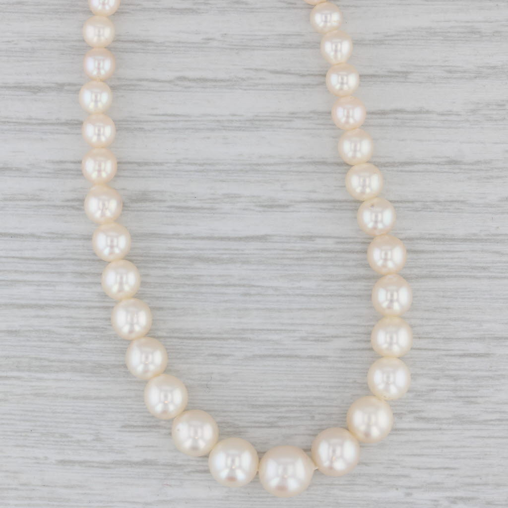 Gray Lab Created Sapphire Diamond Graduated Cultured Pearl Strand Necklace 14k Gold