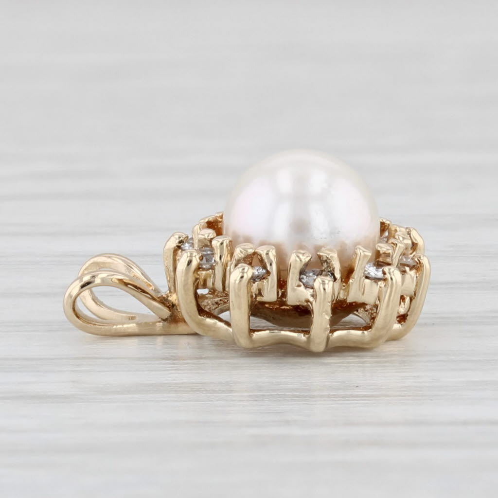 Light Gray Cultured Pearl Diamond Halo Pendant 14k Yellow Gold