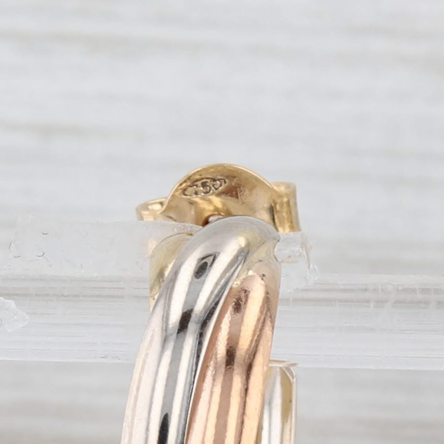 Light Gray Tri-Toned Woven Hoop Earrings 18k Yellow White Rose Gold 18.2mm