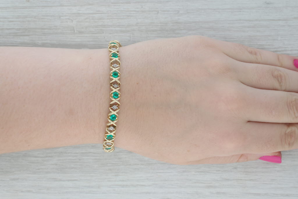 Dark Gray 3.53ctw Lab Created Emerald Diamond Tennis Bracelet 10k Yellow Gold 7" 7mm