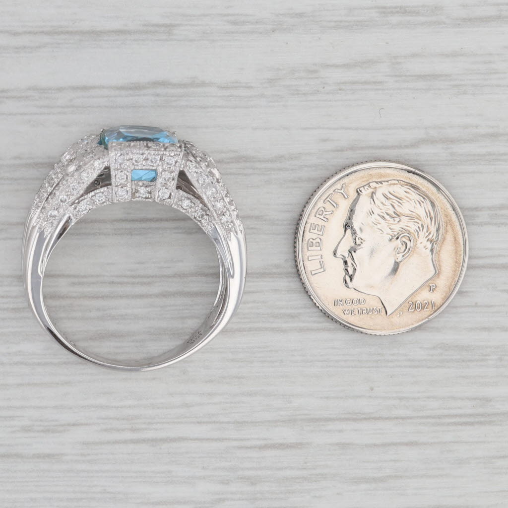 Gray 3.29ctw Blue Topaz Diamond Cocktail Ring 18k White Gold Size 7.5