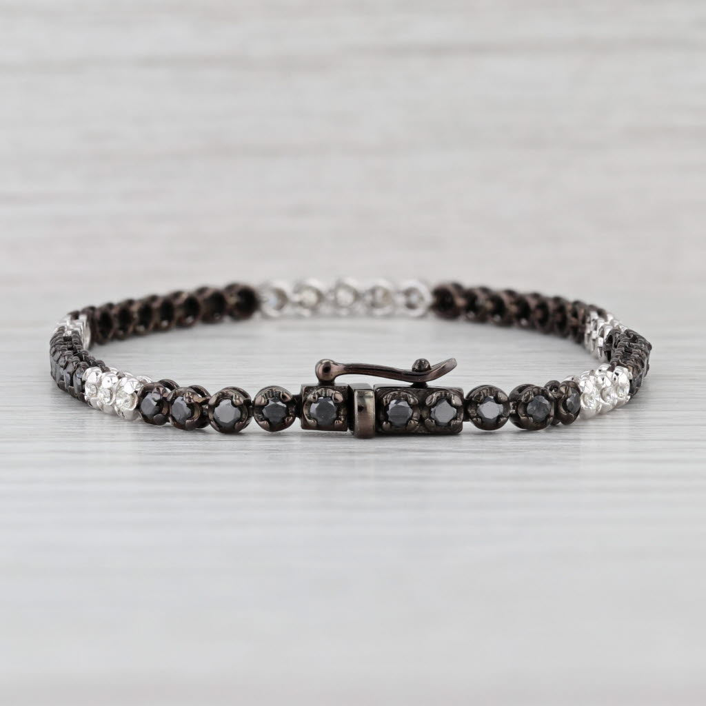 1.74ctw Black White Diamond Tennis Bracelet 14k White Gold Rhodium 7.25" 3.5mm