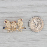 Birds on a Branch Brooch 14k Gold 0.24ctw Ruby Sapphire Pin