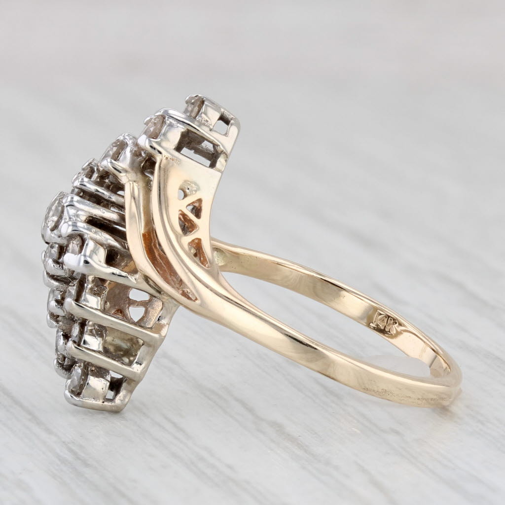 Light Gray 0.70ctw Diamond Cluster Ring 14k Yellow Gold Bypass Size 7.25 Cocktail