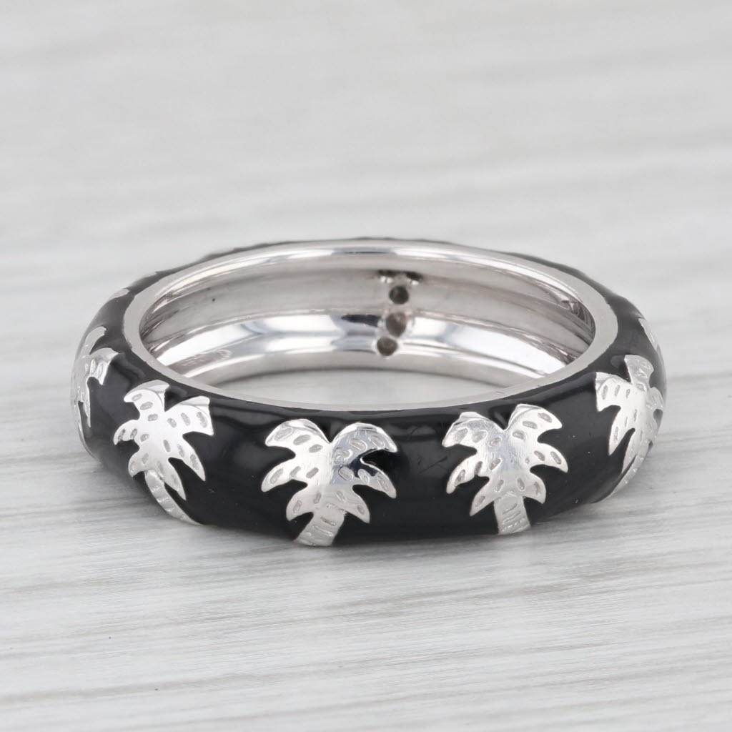 Hidalgo Palm Tree Stackable Ring 18k White Gold Black Enamel Band