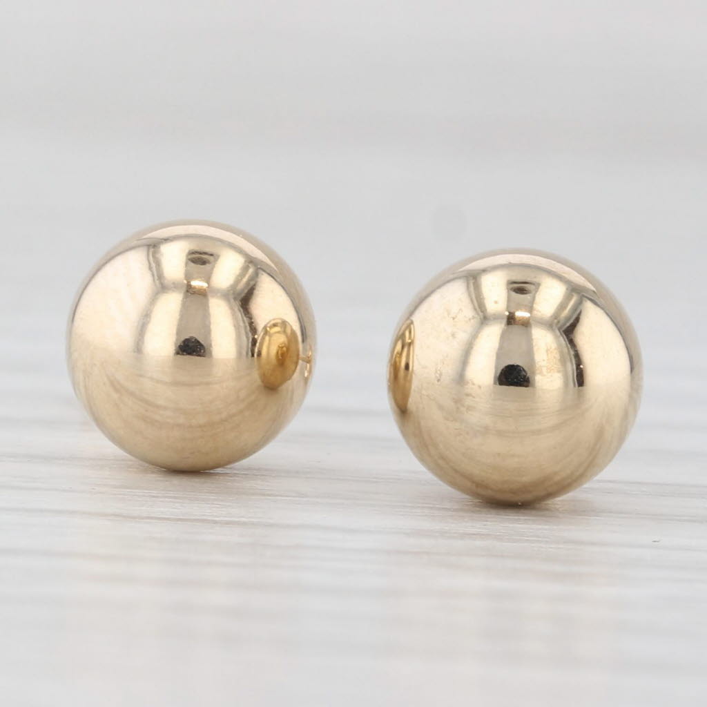 Light Gray 7.8mm Bead Stud Earrings 14k Yellow Gold