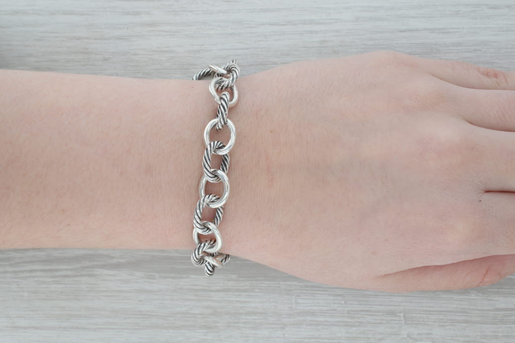 Dark Gray David Yurman Oval Cable Link Bracelet Sterling Silver 7" 11.5mm DY Charm