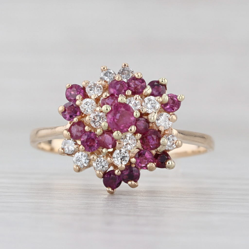 1.28ctw Ruby Diamond Swirl Cluster Ring 14k Yellow Gold Size 10