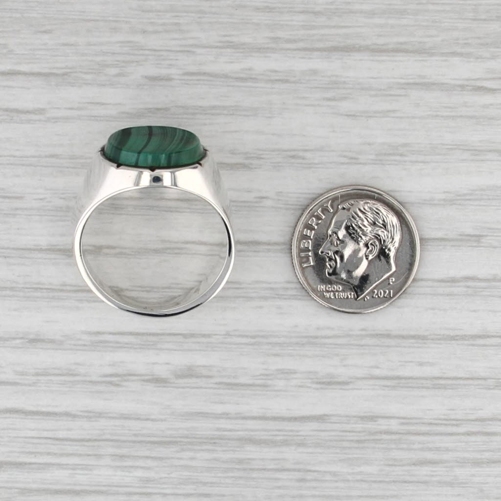 Vintage Oval Green Malachite Ring Sterling Silver Taxco Mexico Size 9.5