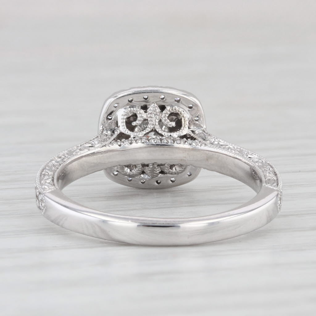 Light Gray 0.87ctw Round Diamond Halo Engagement Ring 14k White Gold Size 7.75