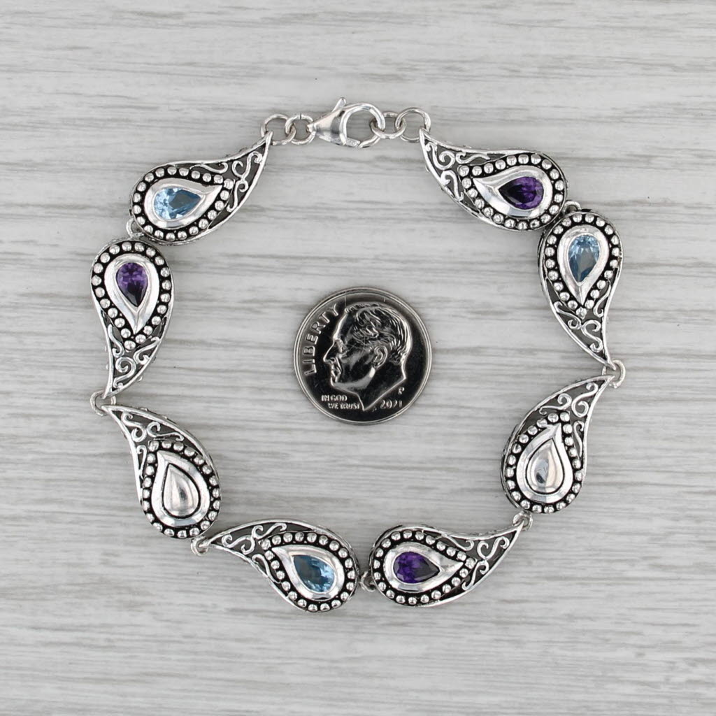 Blue Lab Created Purple Cubic Zirconia Bracelet Sterling Silver 7.5" 10.7mm