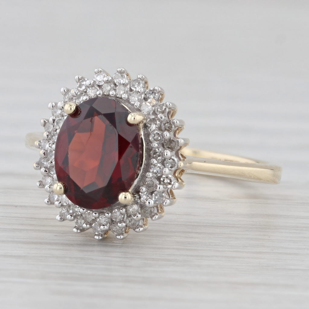 Light Gray 2.10ctw Oval Garnet Diamond Halo Ring 10k Yellow Gold Size 9.25
