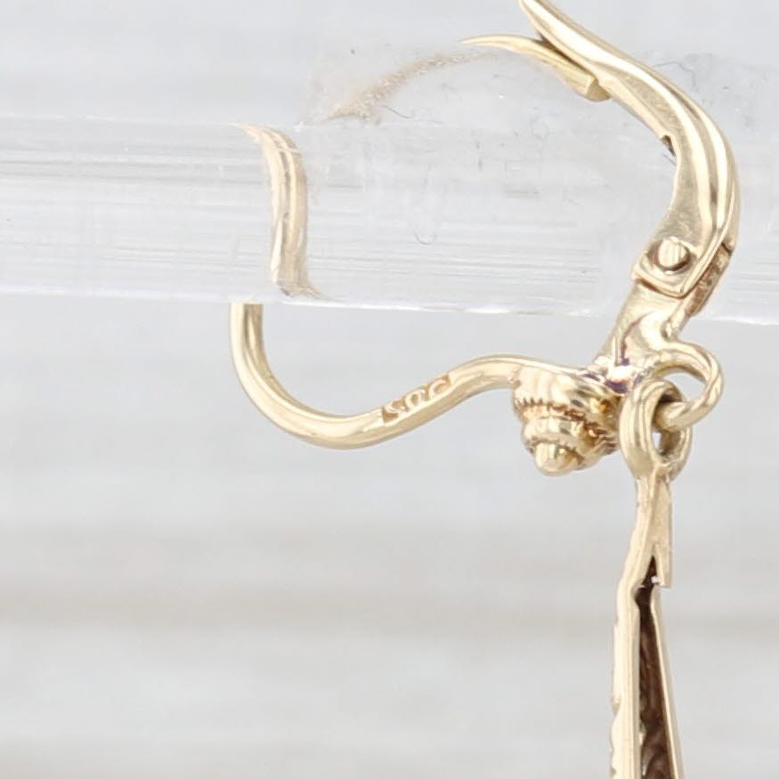 Light Gray Vintage Lab Created Blue Spinel Dangle Earrings 14k Yellow Gold Leverbacks
