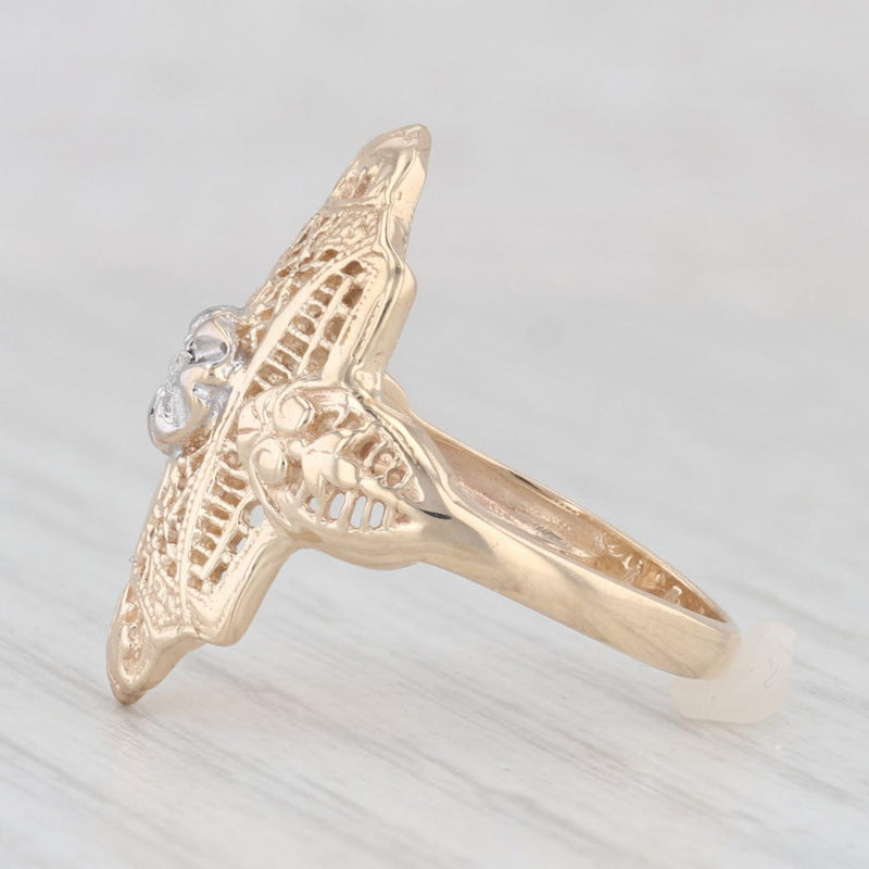 Art Deco Diamond Accented Filigree Ring 10k Yellow Gold Size 5.5