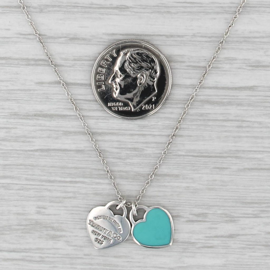 Tiffany Blue Hearts Return ID Pendant Necklace w/ Box Sterling Silver 17.75"