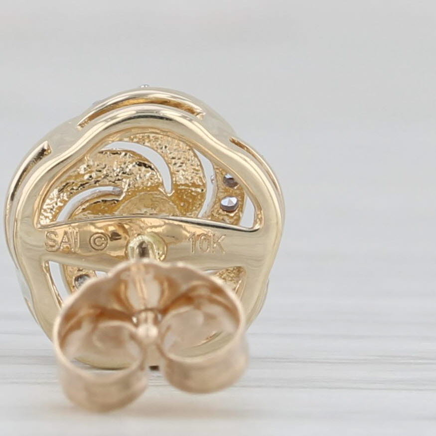 Light Gray Diamond Knot Swirl Stud Earrings 10k Yellow Gold