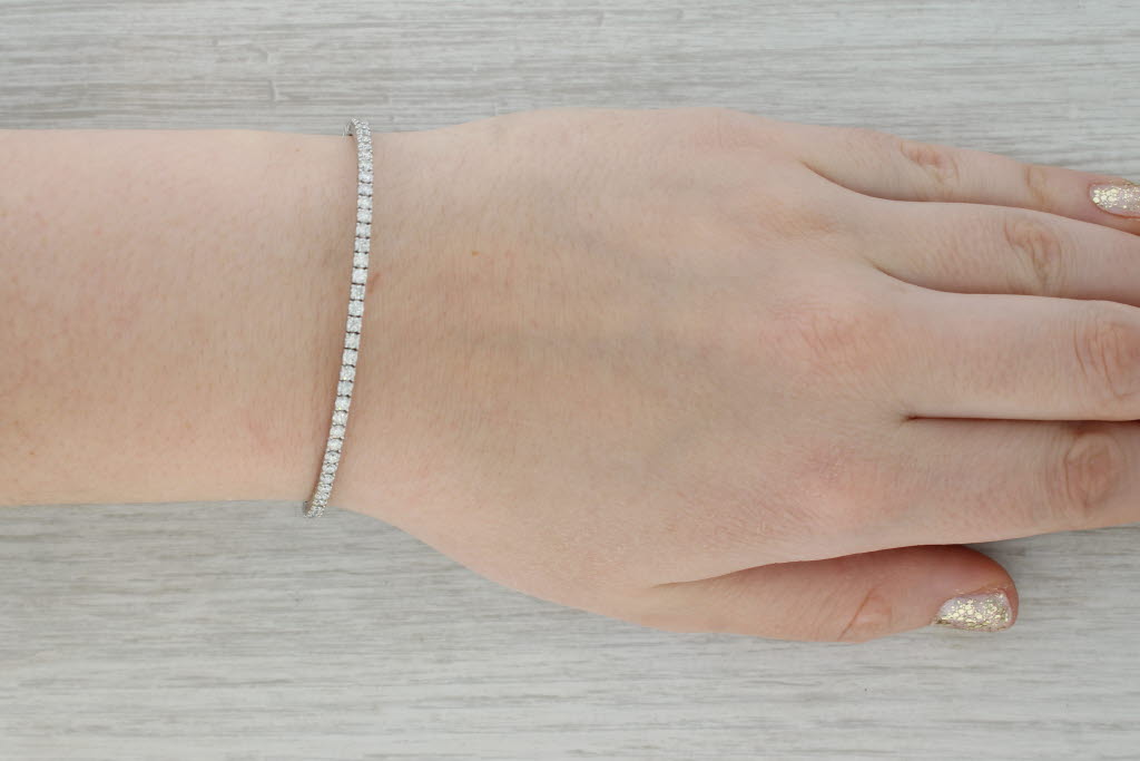 Dark Gray 2ctw Diamond Tennis Bangle Bracelet 14k White Gold 7" 2.6mm Snap Clasp