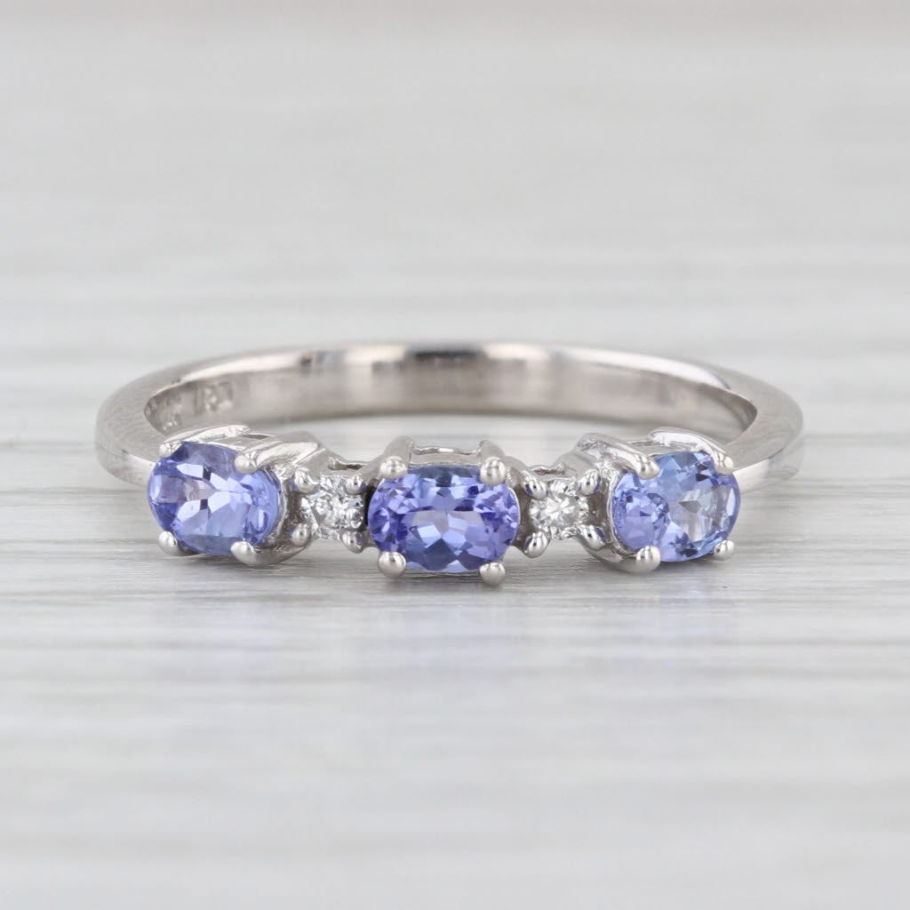 0.57ctw Tanzanite Diamond Ring 14k White Gold Size 7 Stackable 3-Stone