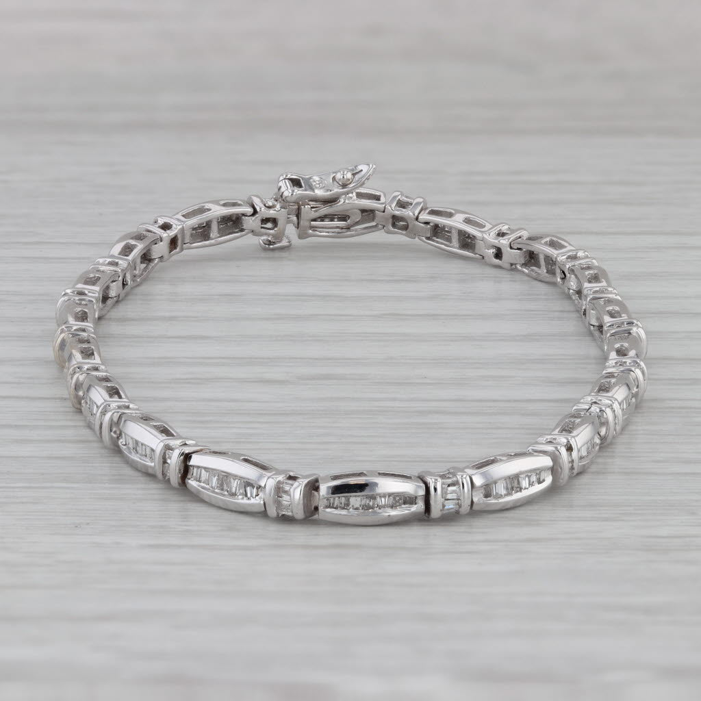 Gray 0.70ctw Diamond Baguette 14k White Gold Tennis Bracelet 8"