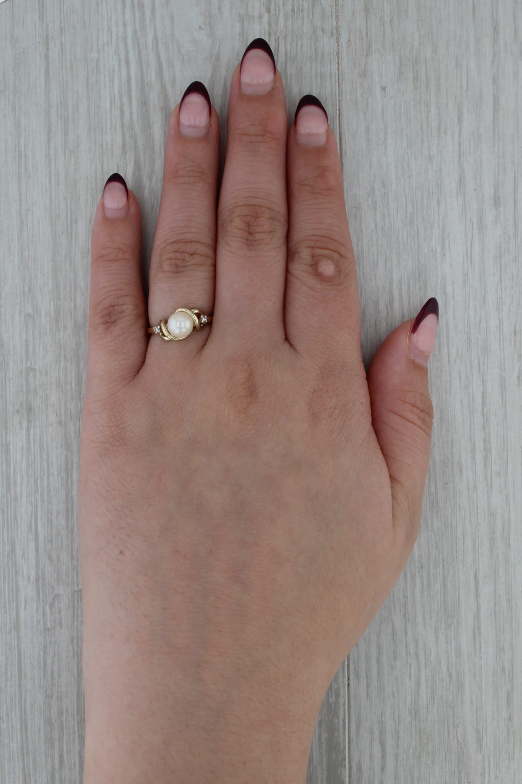 Cultured Pearl Diamond Ring 10k Yellow Gold Size 6.75