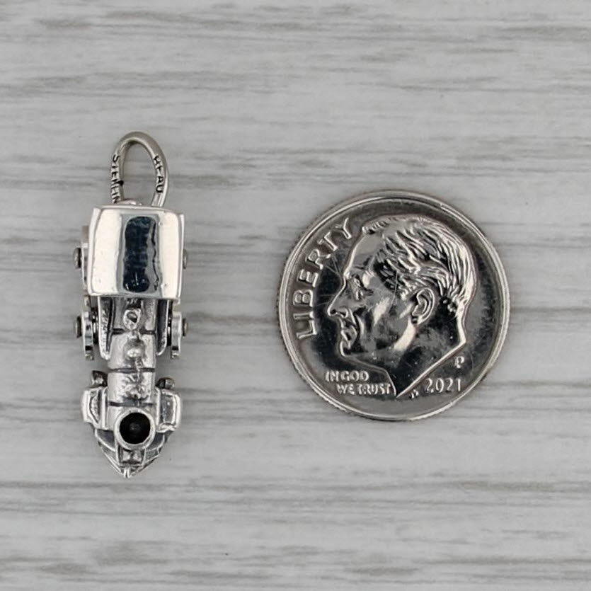 Vintage Train Engine Locamotive Charm Sterling Silver Wheels Move 3D Pendant