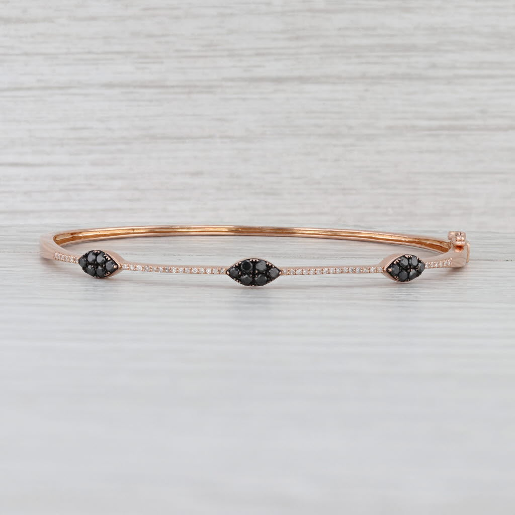 0.36ctw Black White Diamond Bangle Bracelet 14k Rose Gold 6.5" Stackable