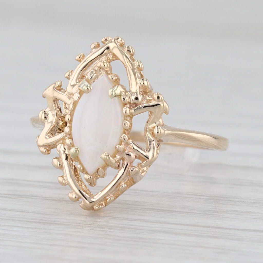 Opal Marquise Cabochon Solitaire Ring 14k Yellow Gold Size 7.75