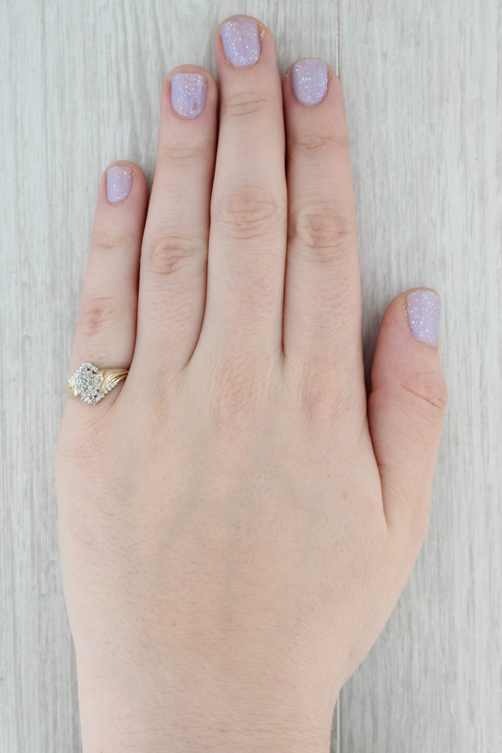 Gray Diamond Cluster Ring 10k Yellow Gold Size 7.25 Bypass