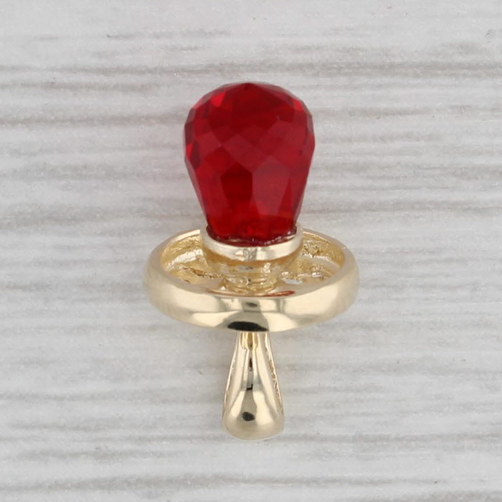 Gray Baby Pacifier Charm Red Glass Briolette 10k Yellow Gold Pendant