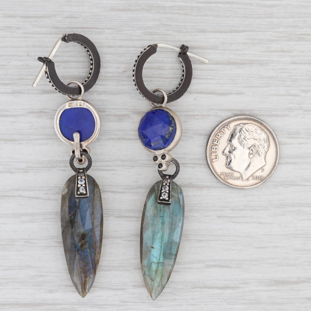New Nina Wynn Hoop Charm Drops Earrings Sterling Silver Lapis Labradorite