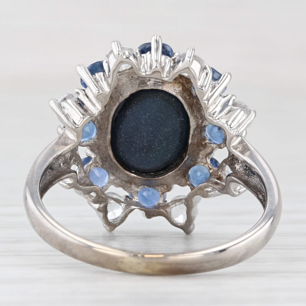 Light Gray Blue Cabochon Sapphire Zircon Halo Ring 10k White Gold Size 8