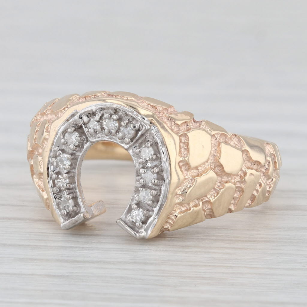 Light Gray Vintage Diamond Horseshoe Ring 10k Yellow Gold Nugget Size 9