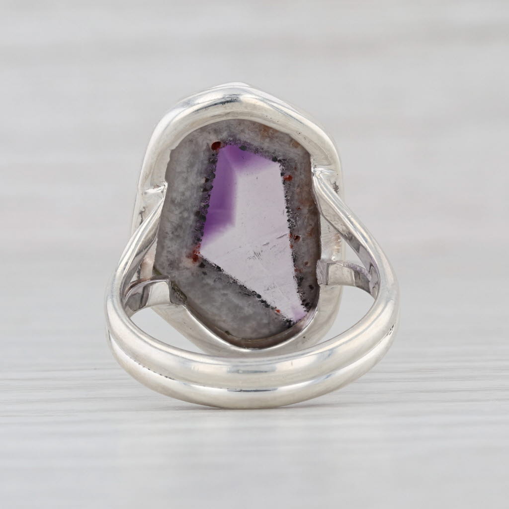 Quartz & Amethyst Statement Ring Sterling Silver Size 8.25