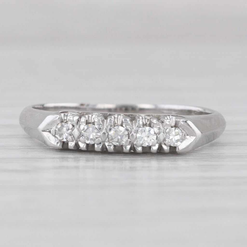 Light Gray Vintage 0.10ctw Diamond Wedding Band 14k White Gold Size 6 Stackable Ring