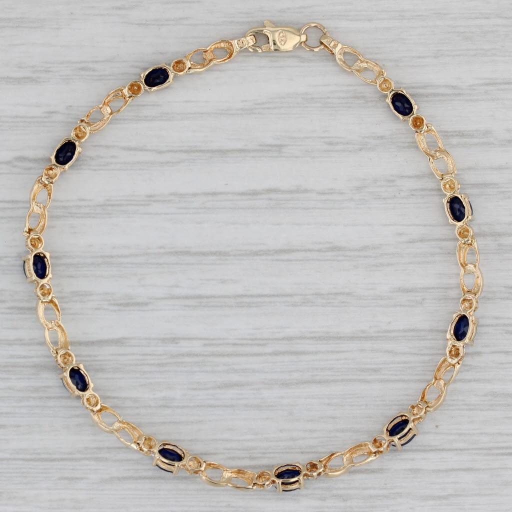 Gray 2.50ctw Lab Created Blue Sapphire Diamond Bracelet 10k Yellow Gold 7"