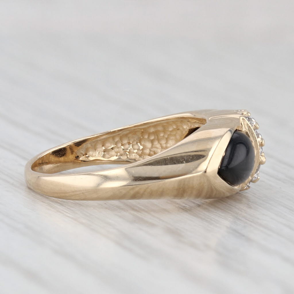 Light Gray Pear Cabochon Onyx Diamond Ring 14k Yellow Gold Size 5.25 Vintage