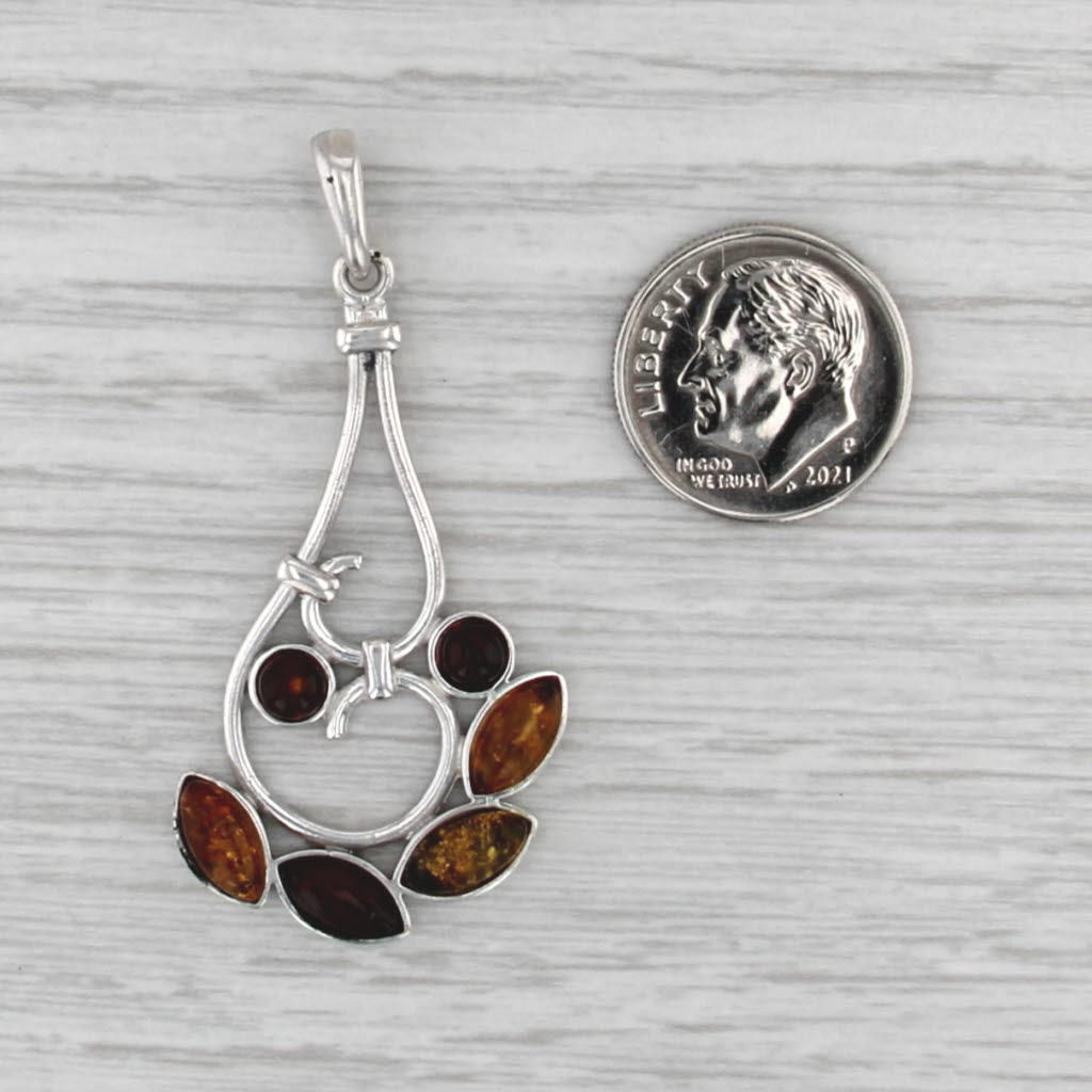 Abstract Amber Statement Pendant Sterling Silver Drop